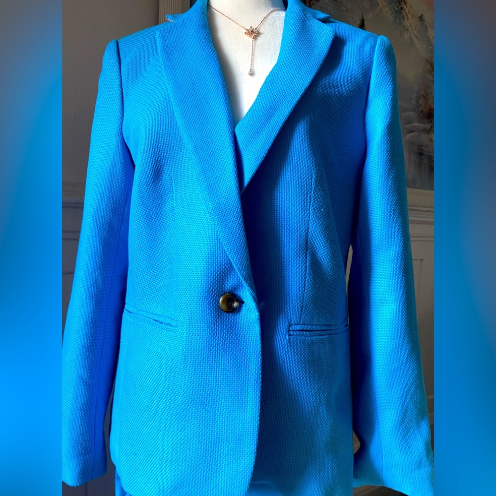Ann Taylor Vivid Sky Blue Blazer l The Hutton Blazer In Pique Texture
